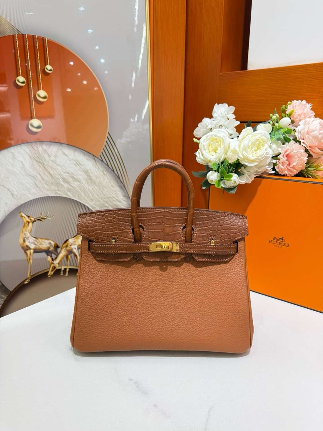 Hermes Birkin 25 Gold Matte Alligator and Togo Touch